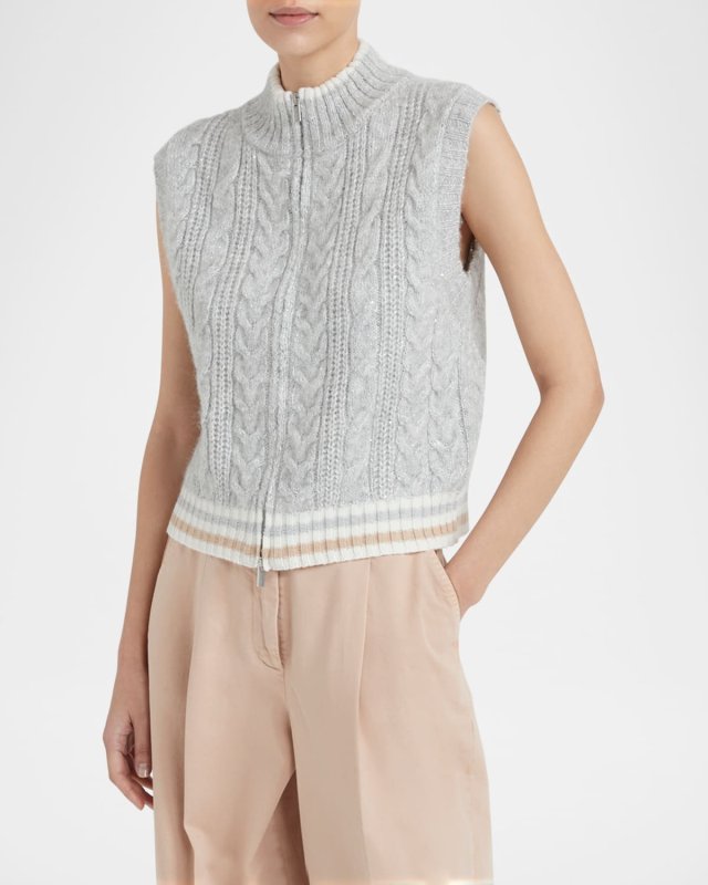 Sequin Cable-Knit Vest